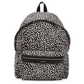 Yves Saint Laurent YSL Black Nylon Babycat Print Backpack Black White
