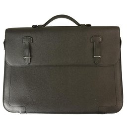 Hermès-Hermes Black Togo Leather Briefcase Document Holder Handbag Palladium Hardware-Black