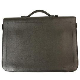Hermès-Hermes Black Togo Leather Briefcase Document Holder Handbag Palladium Hardware-Black
