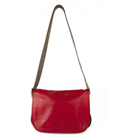 Hermès-HERMES Barda 35 messenger Red Sikkim calf leather buckle Silver & palladium hardware-Red