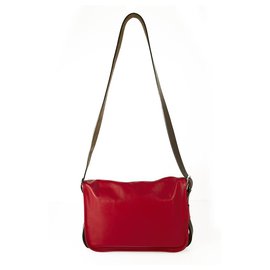 Hermès-HERMES Barda 35 messenger Red Sikkim calf leather buckle Silver & palladium hardware-Red