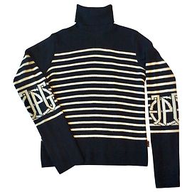 Jean Paul Gaultier Gestreifter Rollkragenpullover aus Wolle Schwarz Beige