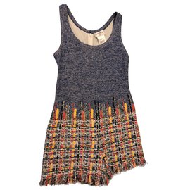 Chanel Knit Tweed Romper Jumpsuit Blue