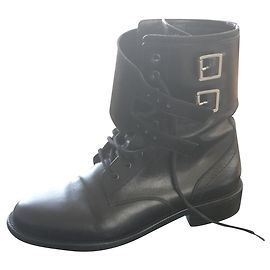 Saint Laurent Paty Black Leather Ankle Boots Black
