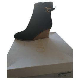 Chloé Black Suede Ankle Boots Black