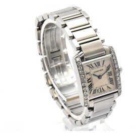 Cartier-Cartier Tank Francaise Aftermarket Diamond Bezel Watch 2384-White