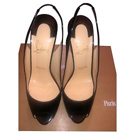 Christian Louboutin Lady Peep Black Glossy Leather Heels Black