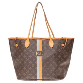 Louis Vuitton-Bolso Louis Vuitton Neverfull GM en lona monogram y cuero natural-Castaño