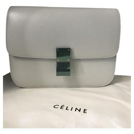Céline-CELINE CLASSIC BOX BAG SAC NEW MEDIUM SIZE LIEGE LEATHER-Gris