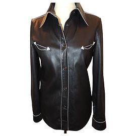 CHANELJACKE IM T-SHIRT AUS LAMMLEDER.40 Schwarz