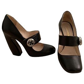 Prada Black Leather Pumps 11.5cm Heels Black
