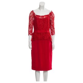 Marchesa-Red silk dress-Red