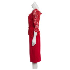 Marchesa-Robe en soie rouge-Rouge