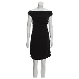 Helmut Lang Black Sleeveless Ruched Keyhole Mini Dress Black