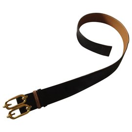 Hermès-Pretty black leather belt / reversible camel-Black