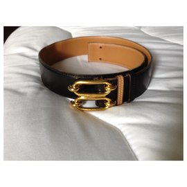 Hermès-Bonito cinturón de cuero negro / camello reversible-Negro