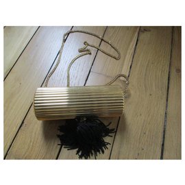 Autre Marque-Courtenay, golden metal clutch.-Black,Golden