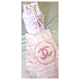 Chanel-Mochila e toalha nova-Rosa,Branco
