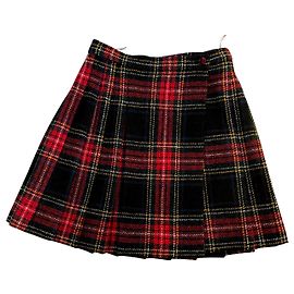 Saint Laurent Runway Plaid Rock 100 % Wolle Schwarz Rot Bordeaux