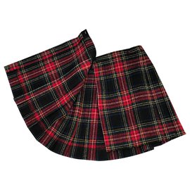 Saint Laurent-Runway plaid skirt 100 % Wool-Black,Red,Dark red