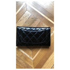Chanel-Große lange Klappe Brieftasche-Schwarz
