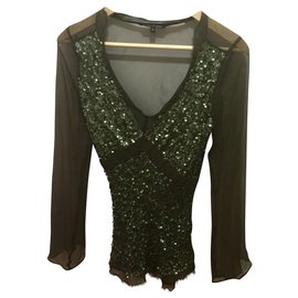Tara Jarmon-Sequin silk tunic-Khaki,Olive green