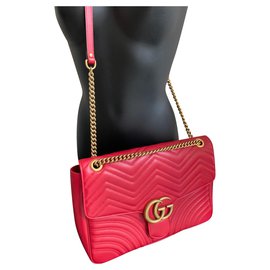 Gucci-GG Marmont Gucci Wide Leather Shoulder Bag-Red