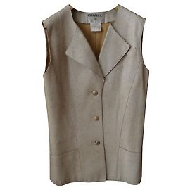 Veste Chanel 9 Boutons CC Cuir Blanc Blanc