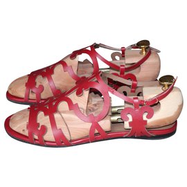 Hermès-sandali rossi traforati-Rosso