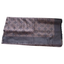 Louis Vuitton-Stola di seta 1 lana monogramma.-Marrone
