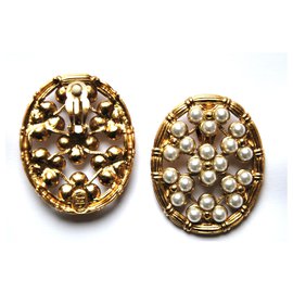 Christian Dior-perlas ovales-Dorado