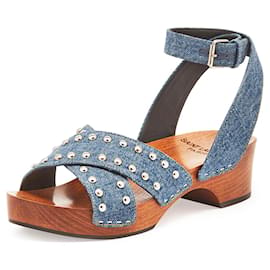 Saint Laurent-VERZIERTE DENIM-SANDALEN-Braun,Blau