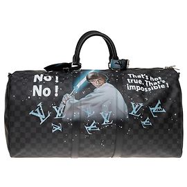 Louis Vuitton Keepall 55 graphite new shoulder strap customized "STARBAG" by PatBo! Black Blue