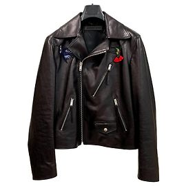 Alexander Mcqueen Giacca biker in pelle con toppe Nero