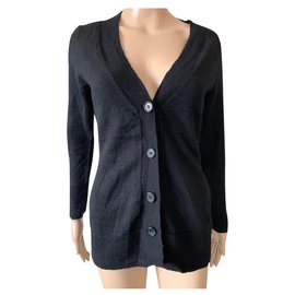 Cynthia Rowley Schwarzer Wollstrickpullover Gr. L Schwarz