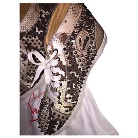 Botas Christian Louboutin Bege Pele de Cobra Bege
