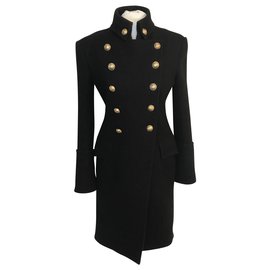 Balmain double breasted wool coat Black