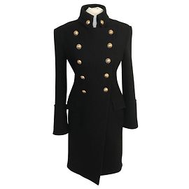 Balmain zweireihiger Wollmantel Schwarz