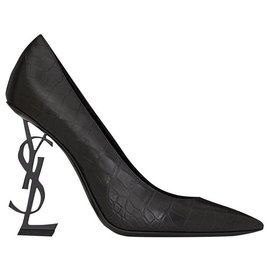 Saint Laurent-SAINT LAURENT OPYUM WITH BLACK HEEL IN A PRINTED CROCODILE-Black