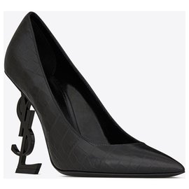Saint Laurent-SAINT LAURENT OPYUM WITH BLACK HEEL IN A PRINTED CROCODILE-Black