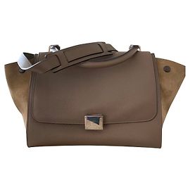 Bolsa de mão Céline Trapeze em couro granulado taupe Taupe