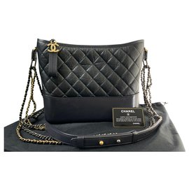 Chanel-CHANEL Large CHANEL GABRIELLE hobo bag BLACK LEATHER-Black