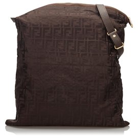 Fendi-Fendi Brown Zucca Nylon Travel Bag-Brown,Dark brown