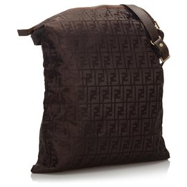 Fendi-Fendi Brown Zucca Nylon Travel Bag-Brown,Dark brown