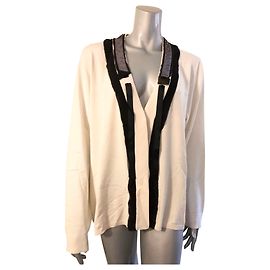 Marina Rinaldi Strickjacke aus Seide Cremefarben Anthrazit Glitzer Aus weiß