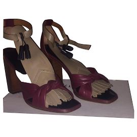 Sandalias Céline de cuero burdeos marrón 38 Burdeos