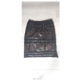 Tod's-Falda de Tod , mosaico de cuero-Negro,Marrón oscuro