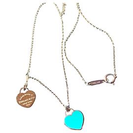 Tiffany & Co Bella catena e 2 Silver Hearts e Email Blue Turquoise Brand Tiffany; Blu