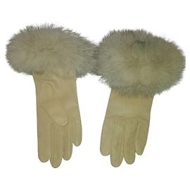 Autre Marque Luvas Alexandra Bartlett de couro e cashmere bege com pele de raposa Bege