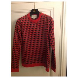 Gucci-Jacquard sweater new with invoice-Black,White,Red